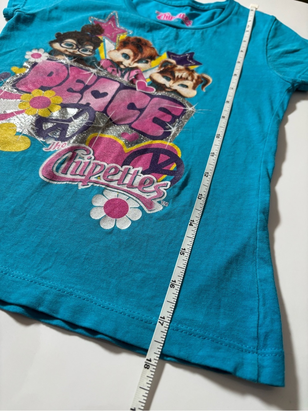 Vintage Y2K The Chipettes Peace Graphic T-Shirt Blue Girls M 7/8 Coquette - Picture 7 of 7